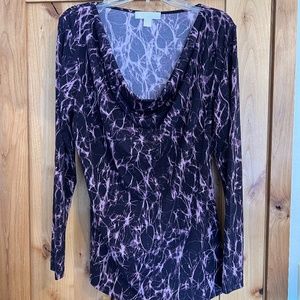 Michael Kors cowl neck blouse purple aubergine veined long sleeve large